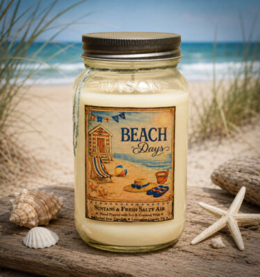 Coastal Beach Days soy candle with vintage beach label