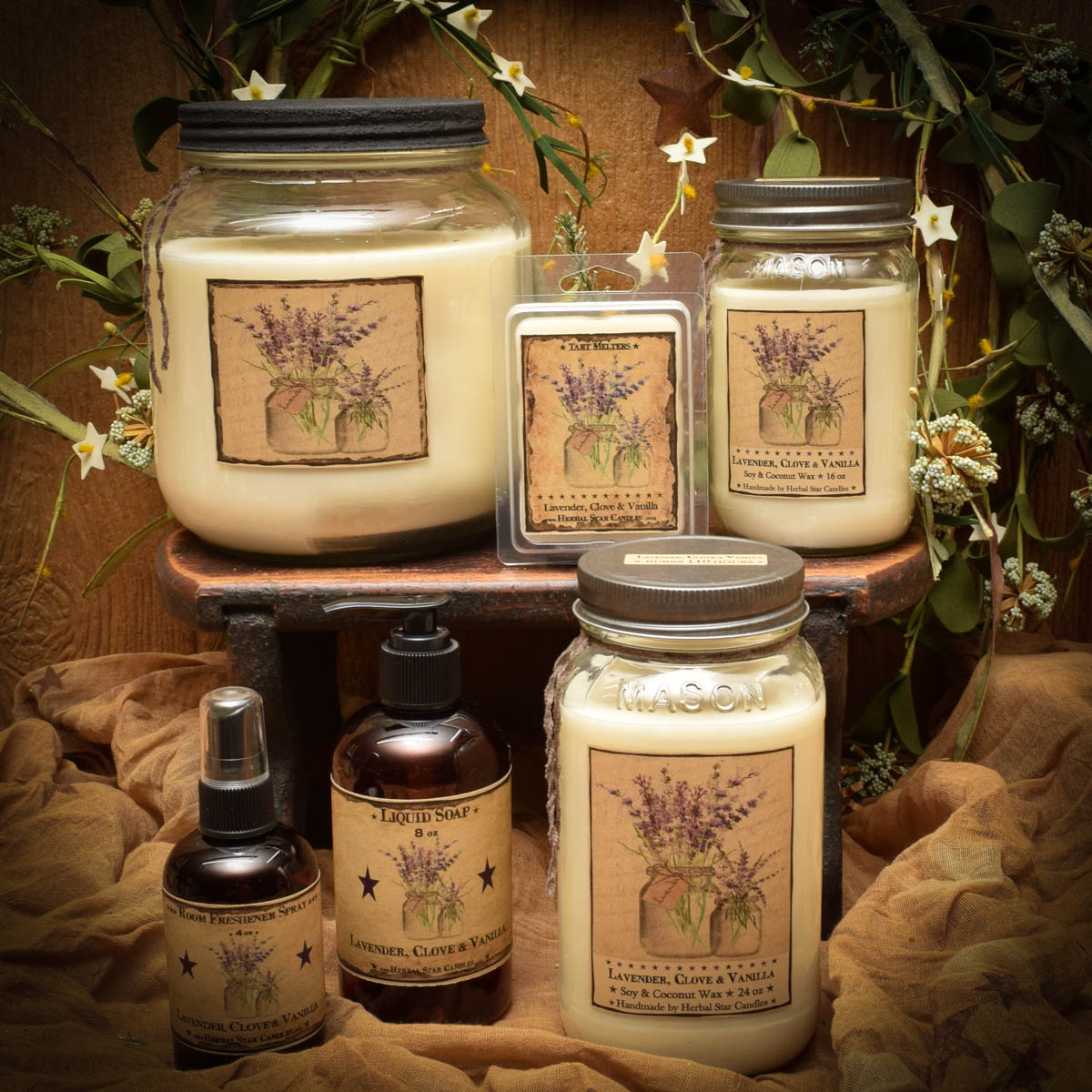 Lavender, Clove, and Vanilla Scent Collection - Herbal Star Candles