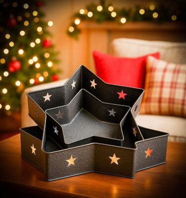 Star Pan Nesting Set of 3 – Rustic Textured Tin Trays