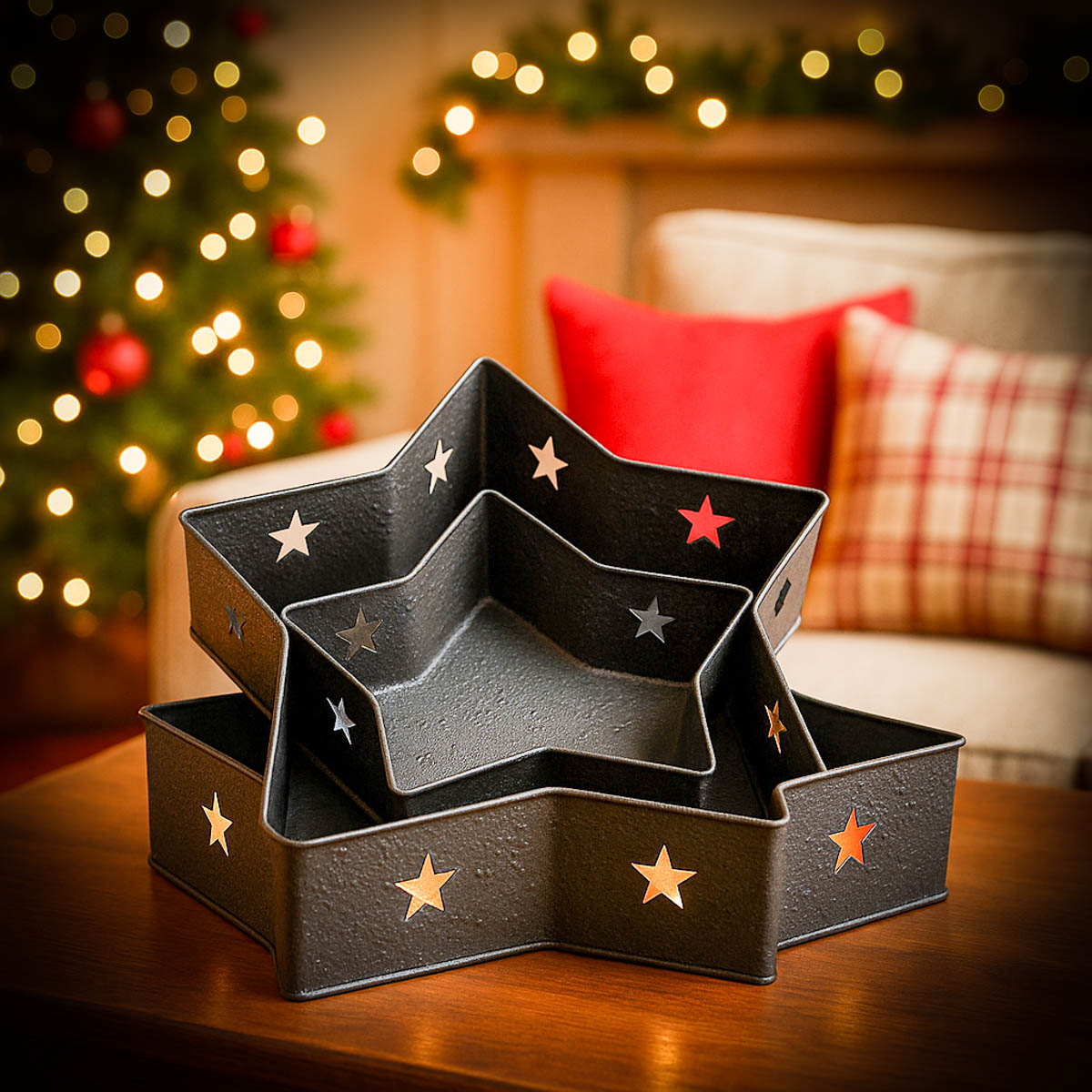 Star Pan Nesting Set of 3 – Rustic Textured Tin Trays