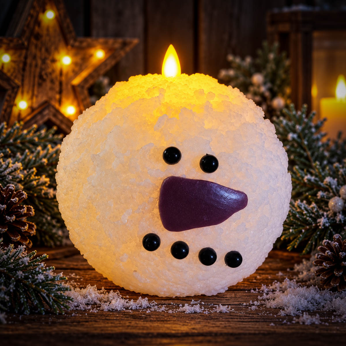 Flameless Frosty Snowball Candle-Large 6 inch