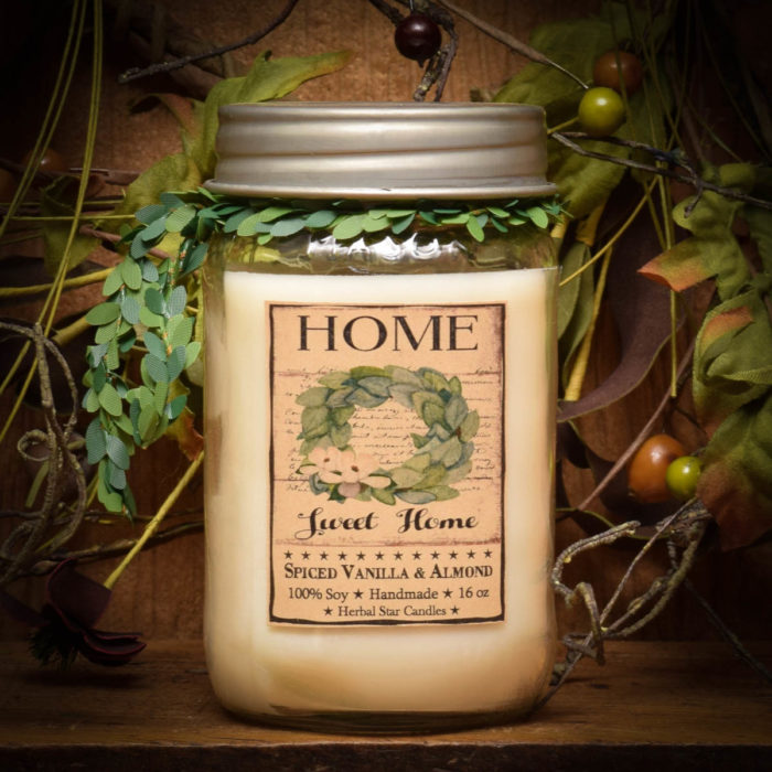 Home Soy Mason Jar Candle 16 oz Herbal Star Candles