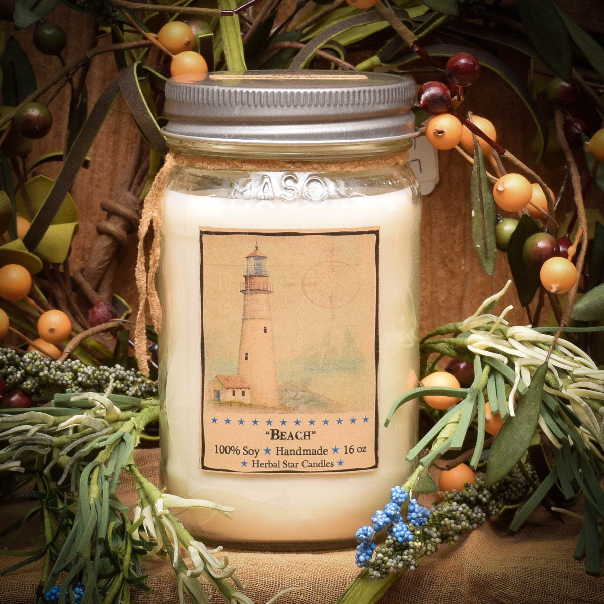 Beach Jar Mason Jar Candle 16 oz Herbal Star Candles