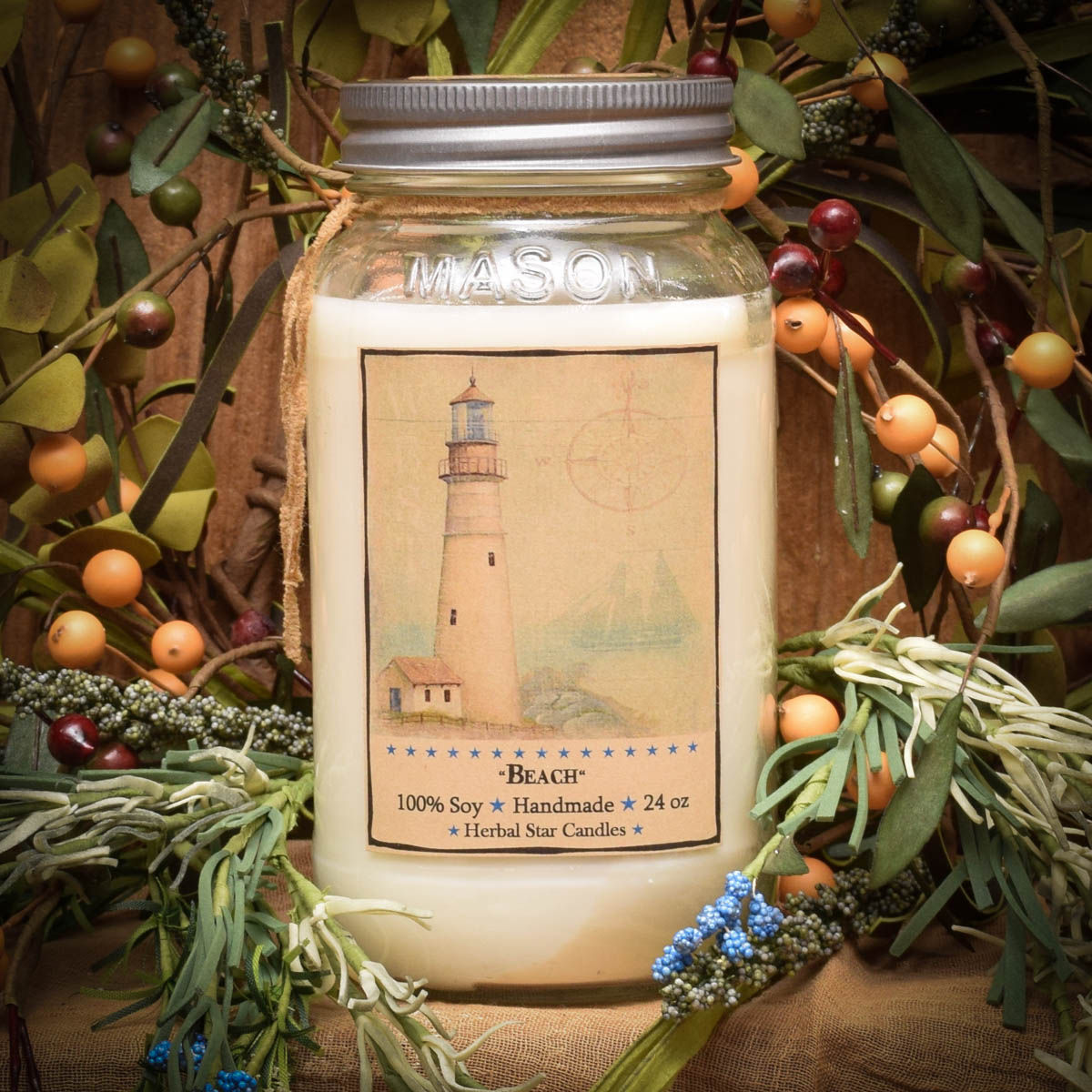 Beach Soy Mason Jar Candle 24 oz Herbal Star Candles