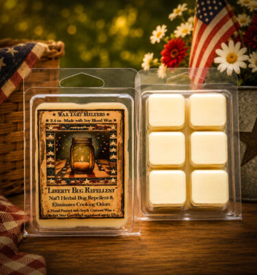 Liberty Bug Repellent mini wax tarts with patriotic herbal label