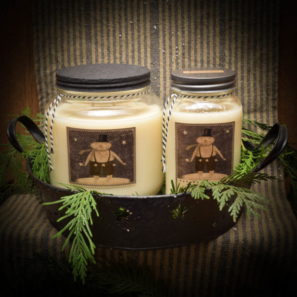 Winter Star Dust candles in round tinware pan