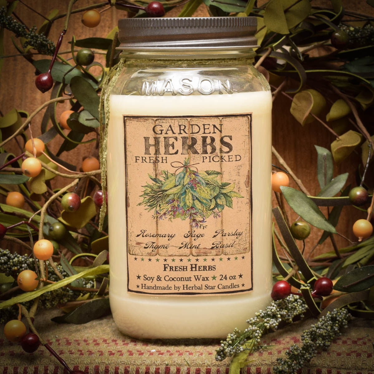 Fresh Herbs Jar Candle 24 oz Herbal Star Candles