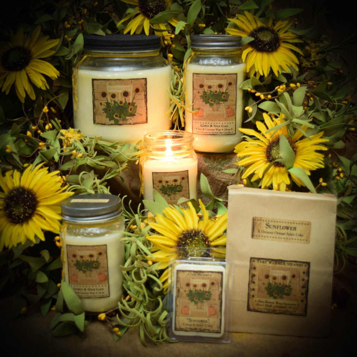 Sunflower Citrus Mason Jar Candle16 oz Herbal Star Candles