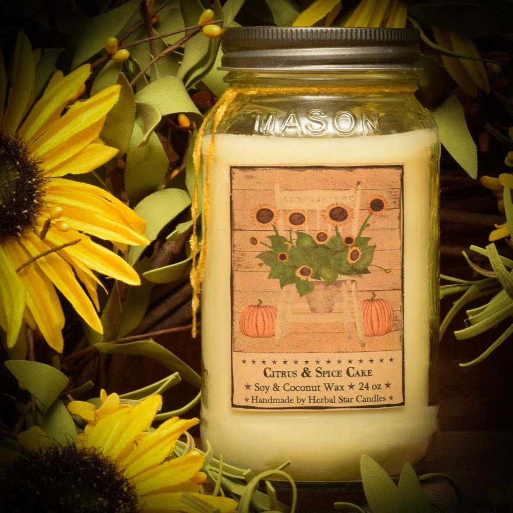 Sunflower Mason Jar Candle 24 oz Herbal Star Candles