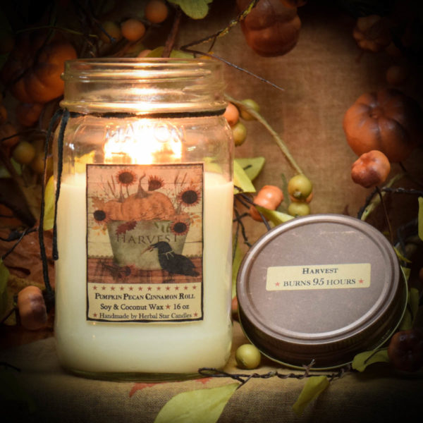 Harvest 16 oz Jar candle burning