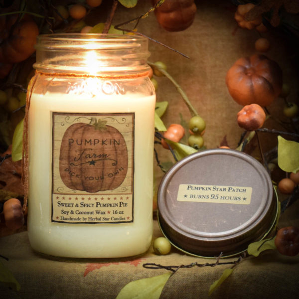 Pumpkin Star Patch 16 oz jar burning