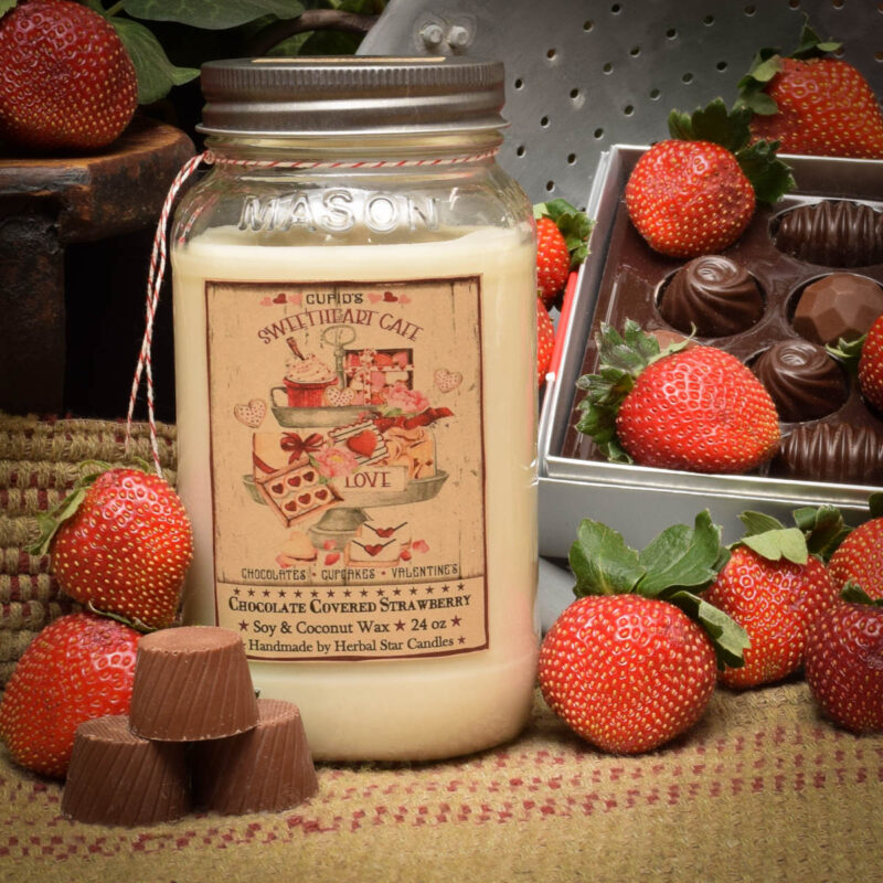 Chocolate Covered Strawberry Mason Jar Candle24 oz Herbal Star Candles