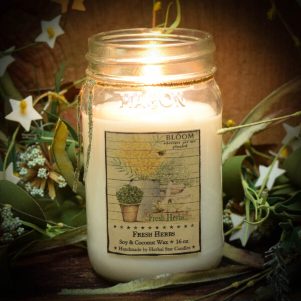 fresh herbs 16 oz jar candle burning