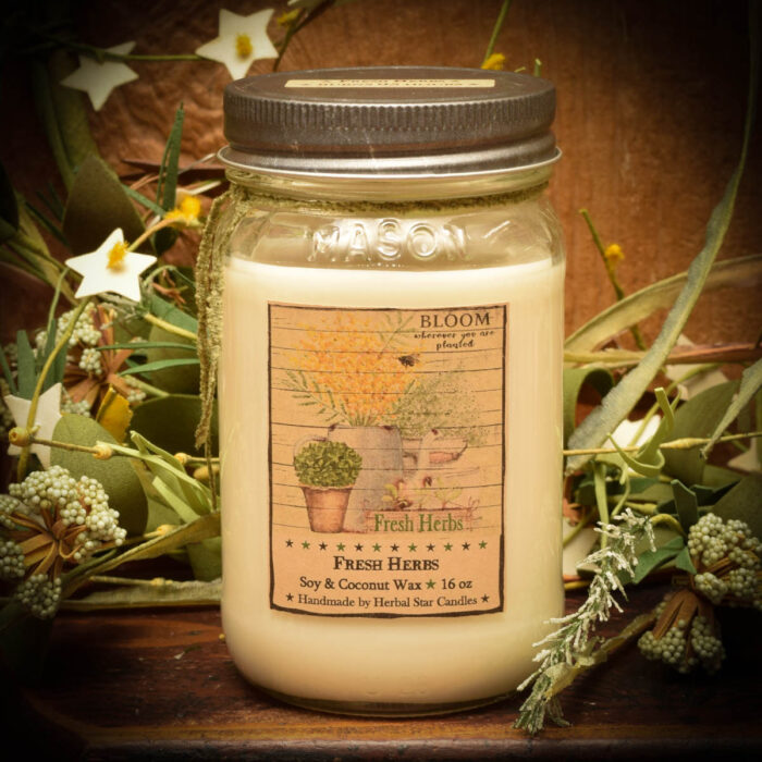 Fresh Herbs Mason Jar Candle 16 oz Herbal Star Candles