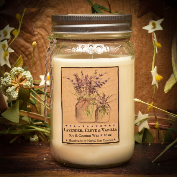 Lavender Clove and vanilla 16 oz Jar Candle