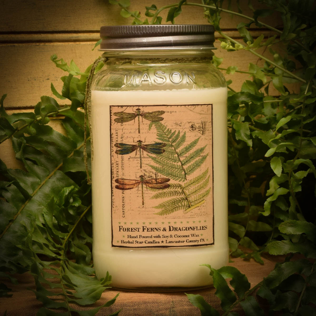 Fresh Herbs Mason Jar Candle - 16 oz - Herbal Star Candles