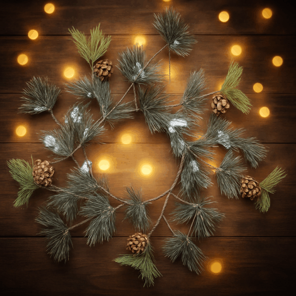 Small frosted pine wreath with 4.5 inch inside diameter. Perfect for jar candles and small holiday displays. Snowy greenery with pinecones