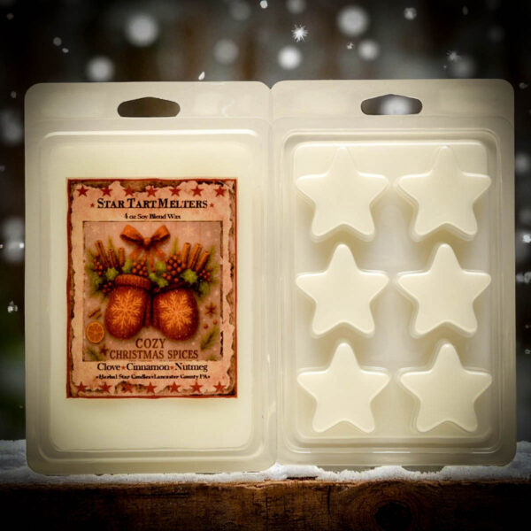 Cozy Christmas Spices Star Wax Tarts – 6 star-shaped wax melts, clove cinnamon nutmeg holiday fragrance by Herbal Star Candles
