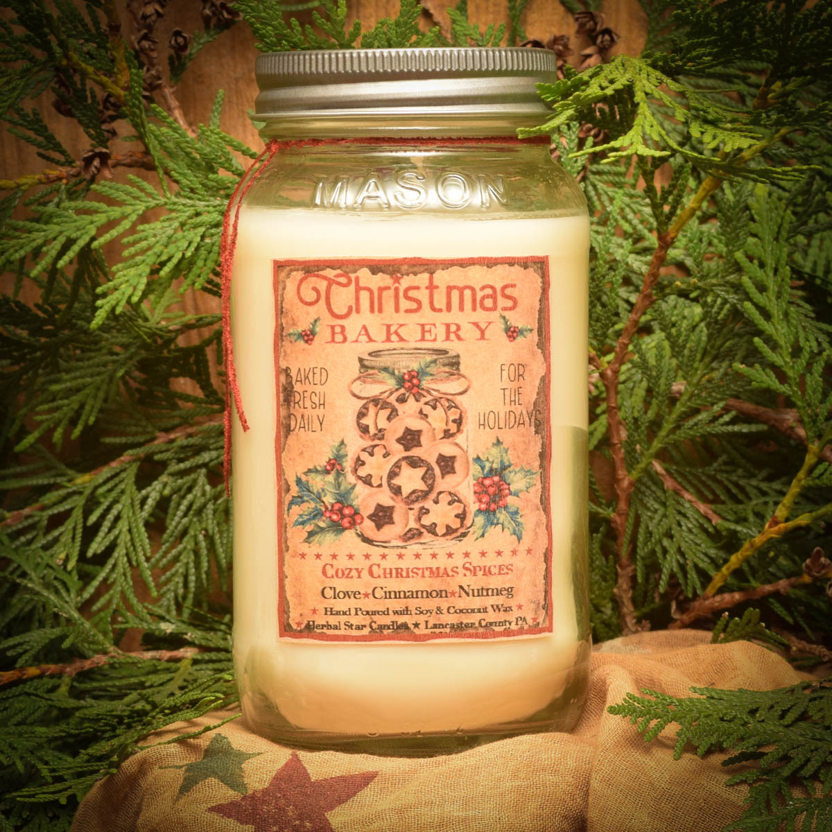 Cozy Christmas Spices Mason Jar Candle-24 oz - Herbal Star Candles