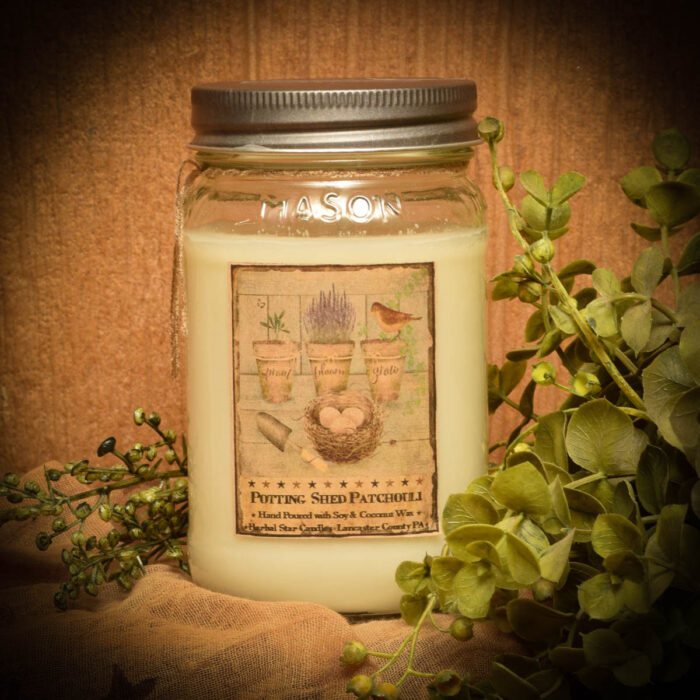Potting Shed Patchouli Mason Jar Candle16 oz Herbal Star Candles