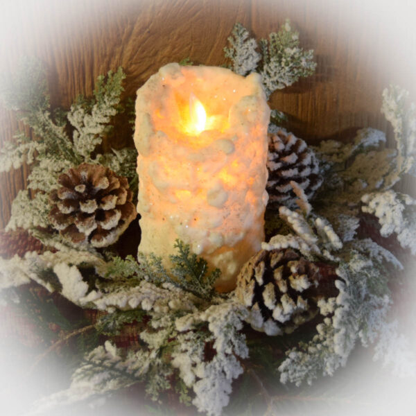 Moving Flame Grubby Snow Battery Timer Pillar-3x5