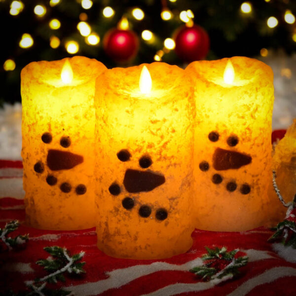 Snowman Moving Flame Battery Pillar-3x6 - Image 2