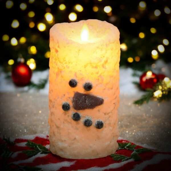 Snowman Moving Flame Battery Pillar-3x6