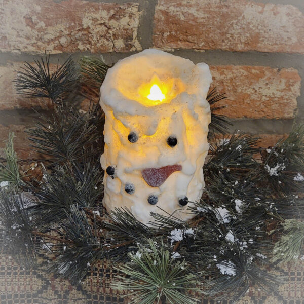 snowman grubby moving flame battery pillar candle