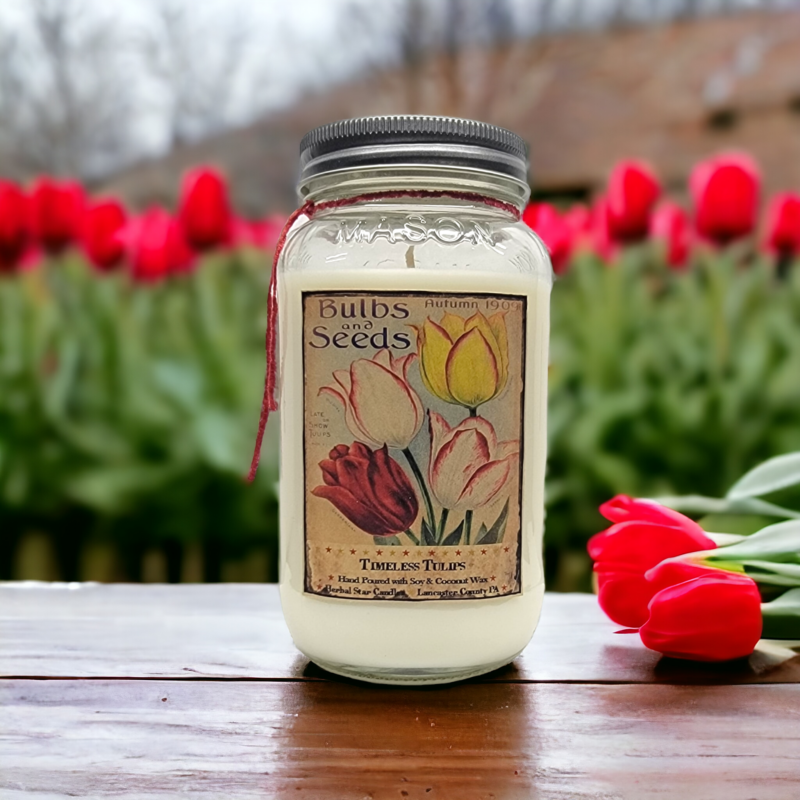 Timeless Tulips Mason Jar Candle Seed Packet Label24 oz Herbal