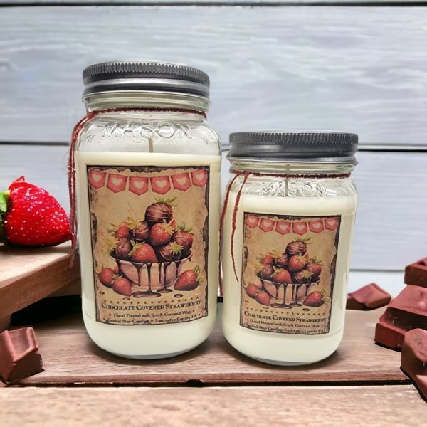 Chocolate Covered Strawberry Mason Jar Candle-16 oz Label 1 - Image 2