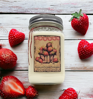 Chocolate Covered Strawberry Mason Jar Candle-16 oz Label 1