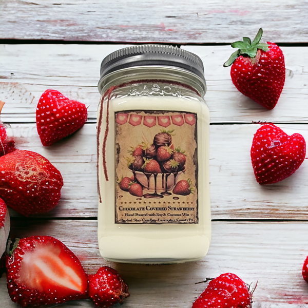 Chocolate Covered Strawberry Mason Jar Candle-16 oz Label 1