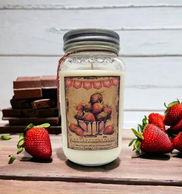 Chocolate Covered Strawberry Mason Jar Candle-24 oz Label 1