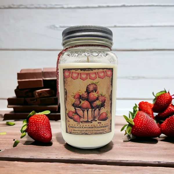 Chocolate Covered Strawberry Mason Jar Candle-24 oz Label 1