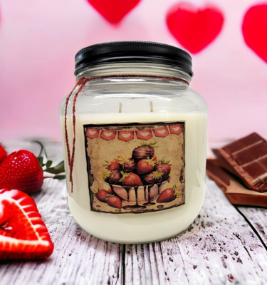 Chocolate Covered Strawberry Jar Candle-64 oz Label 1