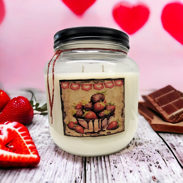 Chocolate Covered Strawberry Jar Candle-64 oz Label 1