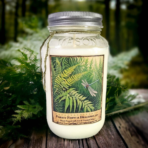 Forest Ferns and Dragonflies Mason Jar Candle-24 oz