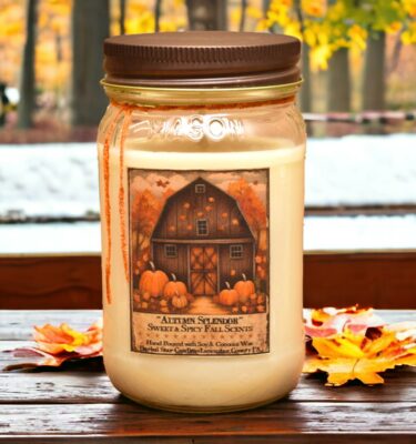 Autumn Splendor 16 oz Jar Candle with Rustic Barn Label