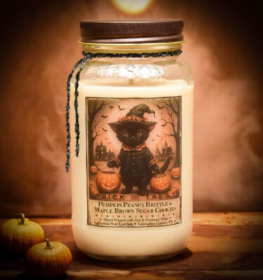 Trick Or Treat with Black Cat label 24 oz Jar candle