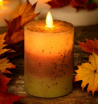 Candy Corn Moving Flame Battery Pillar-3x4