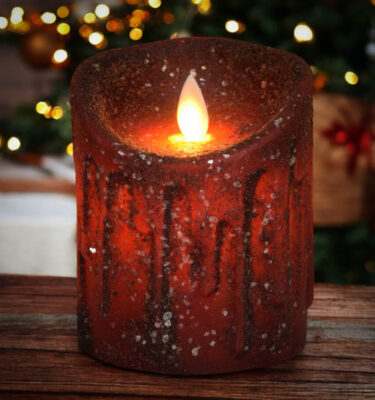 Moving Flame Pillar Candle-Christmas Red 3x4