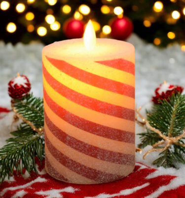 Candy Cane Moving Flame Pillar-3x4