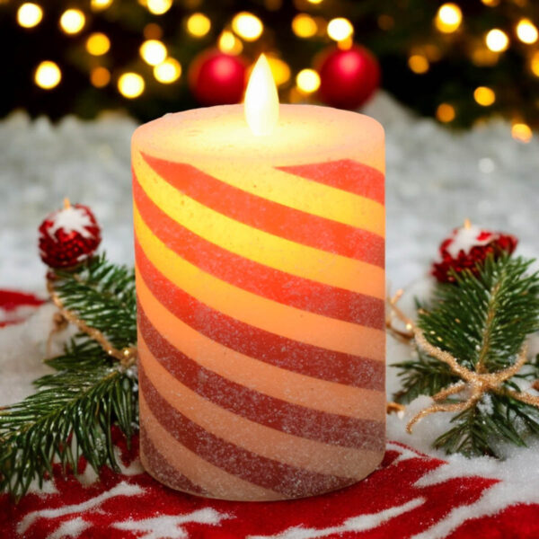 Candy Cane Moving Flame Pillar-3x4