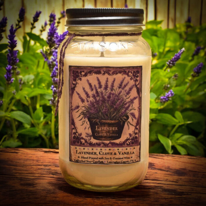 Lavender, Clove, and Vanilla Mason Jar Candle - 24 oz - Herbal