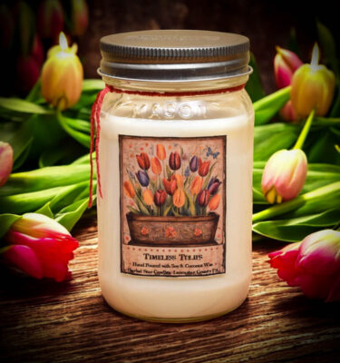 Timeless Tulips Planter Box Label 16 oz Jar Candle