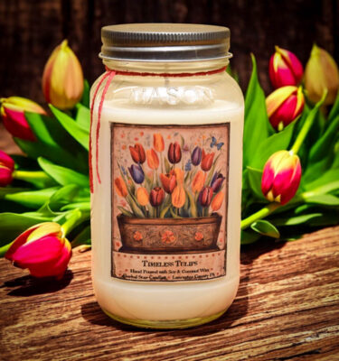 Timeless Tulips Planter Box Label 24 oz Jar Candle