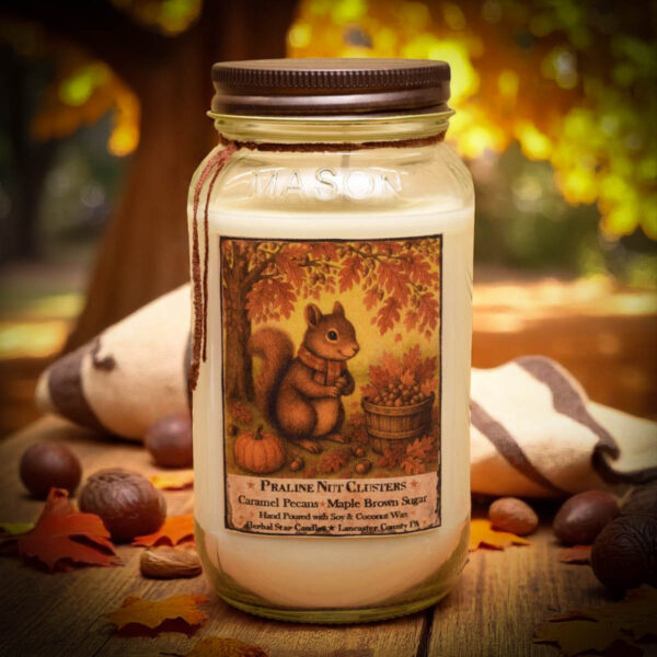 Praline Nut Cluster Mason Jar Candle-24 oz-Squirrel Label