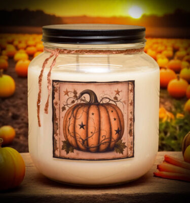 64 oz Pumpkin Star Patch candle with double wicks and a sweet and spicy pumpkin pie fragrance