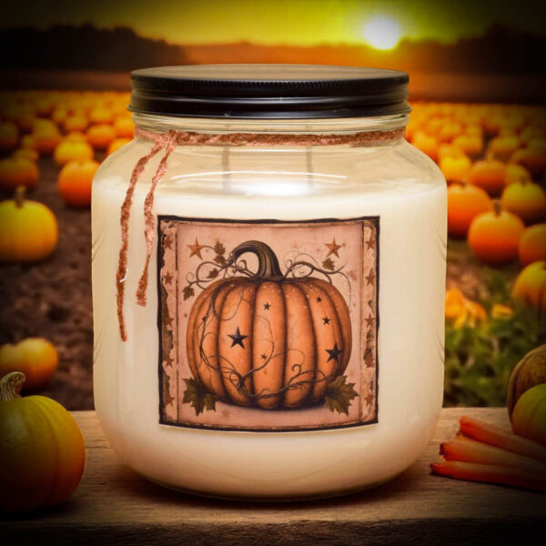 64 oz Pumpkin Star Patch candle with double wicks and a sweet and spicy pumpkin pie fragrance