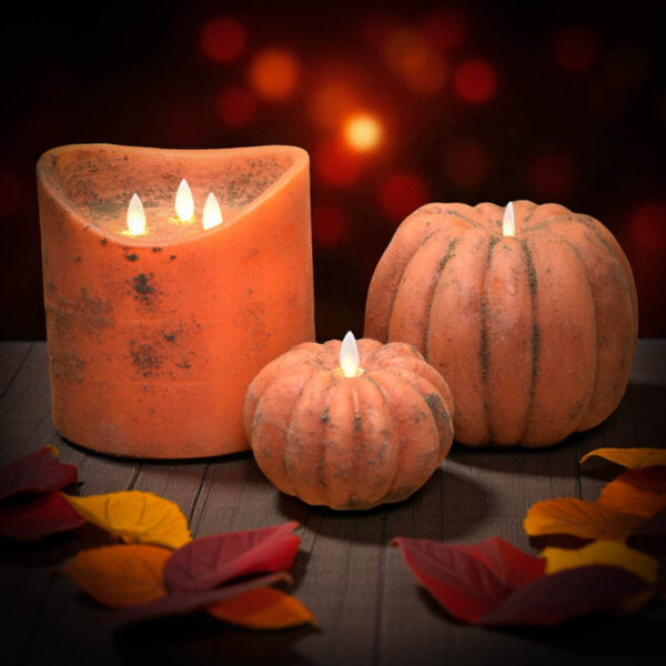 6x6 3 Wick Moving Flame Pumpkin Scented Flameless Pillar - Image 4